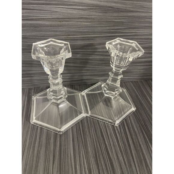 Vintage Crystal Glass Candlestick Holders‎ Set of 2 - Picture 1 of 2